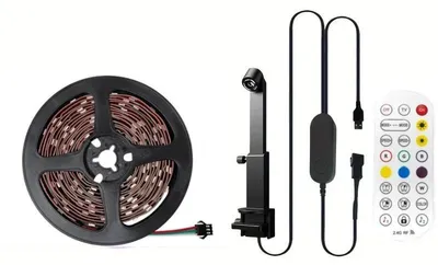 Produktbild von AIORBER TV LED Hintergrundbeleuchtung RGBIC mit Kamera App Steuerung Musikmodus Gaming Ambient Light LED Strip für Fernseher 5m Schwarz