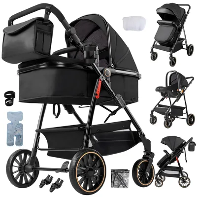 Productafbeelding van Babywagen, 3-in-1 reisysteem, lichtgewicht en opvouwbaar, kleur: zwart (V8)