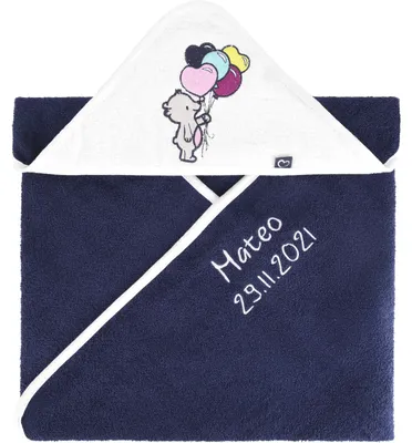 Produktbild von Be Mammy Kapuzenhandtuch Babyhandtuch aus Baumwolle bestickt mit Name und Geburtsdatum  Standard 100 100cm x 100cm