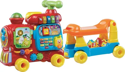 Produktbild von VTech ABC-Eisenbahn Lernspielzeug 80-181904, Mehrfarbig, ABS-Kunststoff, 585x178x406 mm (BxTxH), 3-in-1: Rutschfahrzeug, Laufwagen & Spielboard, interaktiv für 12-36 Monate, fördert Zahlen, Buchstaben, Farben, Tiere, Musik, inkl. 13 Buchstabenklötze, Walkie-Talkie, Klavier-/Zahltasten, Lieder, Tunnel & Buch