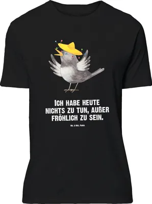 Produktbild von Mr. & Mrs. Panda Größe L T-Shirt Rabe Sombrero - Schwarz - Geschenk, glücklich sein, Vögel, Vogel, Spruch Positiv, mit, Tshirt, Lustige Sprüche, Elster, Shirt