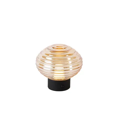 Produktbild von Trio Leuchten - Modern Tischlampe schwarz mit wiederaufladbarem Braunglas - Lexie Touch-funktion Dimmer I Dimmbar I Wohnzimmer I Schlafzimmer - Rund - I (nicht austauschbare) LED