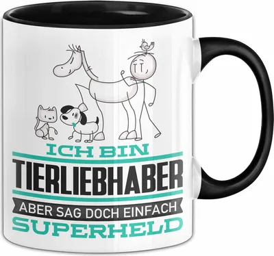 Produktbild von Tierliebhaber Geschenk Tasse Ich Bin Tierliebhaber Aber Sag Doch Einfach Superheld Lustige Geschenkdiee für Tierliebhaber Kaffee-Becher (Schwarz)