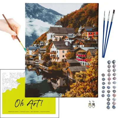Produktbild von Oh Art! – Malen nach Zahlen Set Berge – 40x50cm, mit Holzrahmen und Pinseln DIY