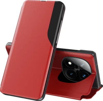 Produktbild von Dünn Flip Stand Cover Kunstleder Schutzhülle für Xiaomi Redmi Note 14 Pro+ 5G Rot