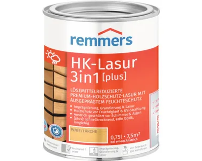 Immagine prodotto di Remmers HK-Lasur 3in1 [plus] pino/ larice, opaco, 0,75 litri, colorante per legno, colorante per legno esterno di , tripla protezione del legno con impregnazione + fondo + smalto