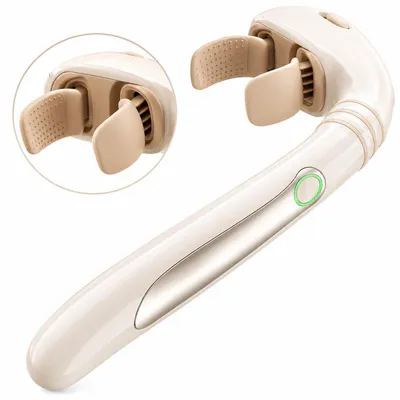 Produktbild von Nackenmassagegerät mit 2 Massageköpfen, 3 Stufen, langer ergonomischer Griff, kabellos & wiederaufladbar, USB-C, Knetmassage für Nacken & Schultern