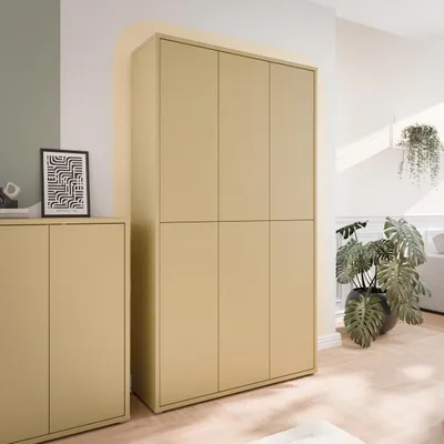 Produktbild von Forte ALICE SPRINGS Schuhschrank 100 110, modern-minimalistisch, 6-türig, Flurschrank, Holzwerkstoff, Buttergelb, 109,2 cm breit x 191,9 cm hoch x 34,9 cm tief