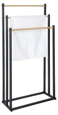Produktbild von Handtuchhalter stehend Handtuchständer Handtuchrack - 3 Stangen - 86 x 44 x 21 cm - Metall - Schwarz und Natur - Für Badezimmer und WC