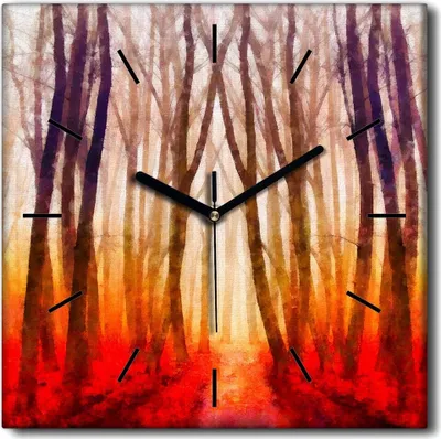 Produktbild von Coloray Uhr auf Leinwand 30x30 cm Wand Uhr Dekoration Wohnzimmer Segeltuch schwarze Hände -Herbstwaldbäume