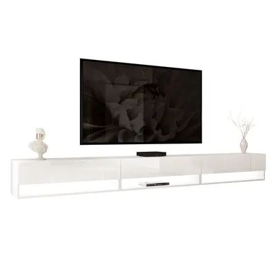 Produktbild von TV Lowboard ALISSE 270 cm Breite Hängeschrank weiß Hochglanz/weiß + LED Beleuchtung TV Schrank 3x90 cm