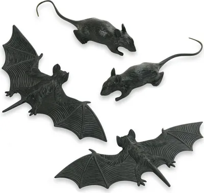 Produktbild von 4-tlg Grusel Deko 2 x Ratten 2 x Fledermäuse Horror Halloween Karneval Party
