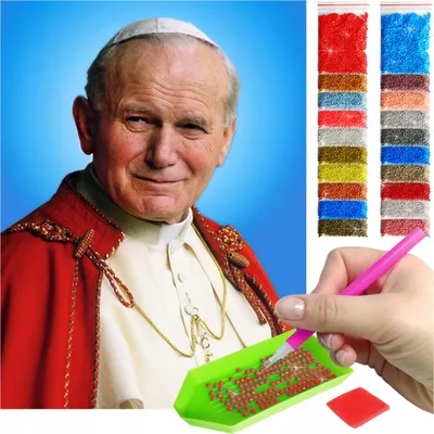 Zdjęcie produktu dla Haft diamentowy ARTULIO - Papież Jan Paweł II - 30 x 40 cm - Diamond painting, Kompletny zestaw: mozaika + akcesoria