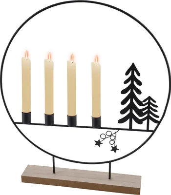 Produktbild von 3.00 Weihnachtlicher Deko Aufsteller im Ring - ca. 46 x 40 cm - Advents Stabkerzen Halter mit Motiv