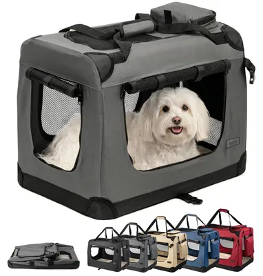 Immagine prodotto di Box trasportino pieghevole per cani - 60 x 42 x 44 cm - Fino a 12 kg - Grigio