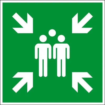 Produktbild von Fluchtwegsschild "Sammelstelle", für Innen- und Außenbereiche, in verschiedenen Größen und Materialien verfügbar, Maße 60 x 60 cm, Material Aluminium, Techn. Eigenschaften geprägt, Verpackungseinheit: 1 STK
