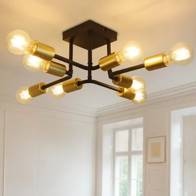 Zdjęcie produktu dla ZMH Lampa sufitowa 8-płomienna lampa sufitowa vintage, czarno złota metalowa salonowa E27 industrialna retro do salonu kuchnia jadalnia sypialnia
