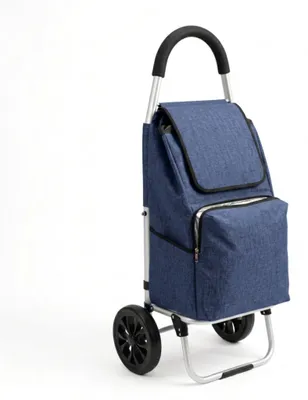 Produktbild von G.mütlich Einkaufstrolley klappbar mit Kühlfach, Einkaufshilfe Aluminium leicht, Einkaufswagen Shopper Trolley rückenschonend, inkl. Regenschirm Blau
