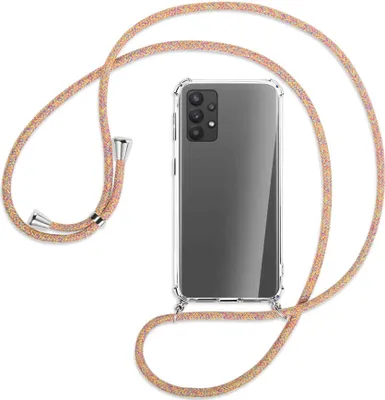 Produktbild von Handykette Backcover-Schutzhülle mit Band (Metall silberfarben) für Samsung Galaxy A32 4G (A325) - Rainbow