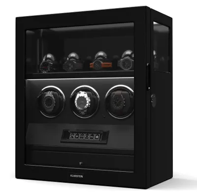 Produktbild von Klarstein SecureTouch Uhrenbeweger für 7 Uhren – Automatik mit Fingerabdruckschloss, leisem Japanischem Motor, LCD-Display & Fernbedienung, 41 TPD-Einstellungen, LED-Beleuchtung & Schmuckschublade