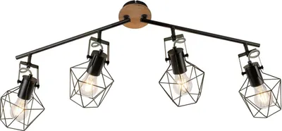Image de Plafonnier - noir - métal - bois - 4-flamme - L 92,5 cm