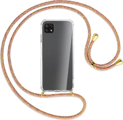 Produktbild von Handykette Backcover-Schutzhülle mit Band (Metall goldfarben) für Samsung Galaxy A22 5G (A226) - Rainbow