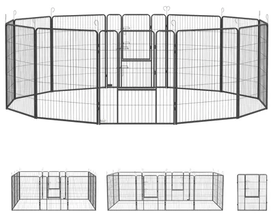 Obrázek produktu pro Sada 12 dílů pro ohrádku pro štěňata, s 2 vchody | Barva: Šedá | Rozměry: 240 x 240 x 100 cm