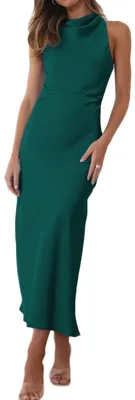 Produktbild von Halfisland Satin, hoher Halsausschnitt, rückenfrei, ärmellos, Midi-Kleider für D