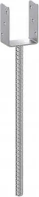 A metal post anchor on a white background.