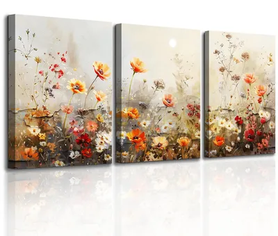 Produktbild von Omgoods – Set aus 3 modernen Bildern – Leinwand mit roten Blumen