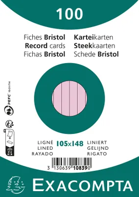 Produktbild von Exacompta 100 Karteikarten Liniert Ungelocht in Folie 105x148mm Rosa