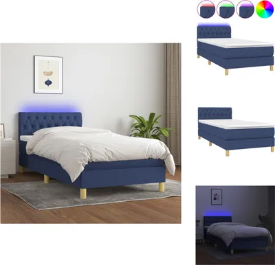Produktbild von vidaXL Boxspringbett mit Matratze & LED Blau 90x190 cm Stoff -  Betten & Bettgestelle