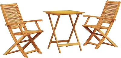 Imagen del producto de Juego de muebles de jardín de 3 piezas, juego de muebles de madera para balcón, 2 sillas plegables con respaldo alto + mesa para terraza, conjunto de asientos para balcón de madera maciza de acacia