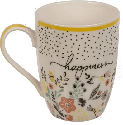 Produktbild von Kaffeetasse mit Farbakzent ca. 8 x 10,5 cm mit Spruch und Blumenmotiv