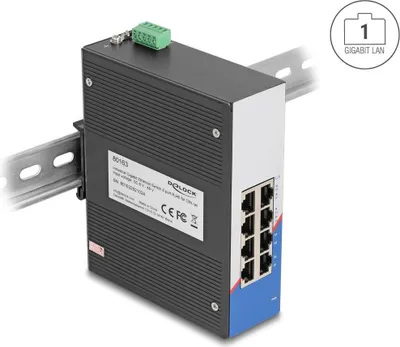 Produktbild von Delock Industrie Gigabit Ethernet Switch 8 Port RJ45 für Hutschiene