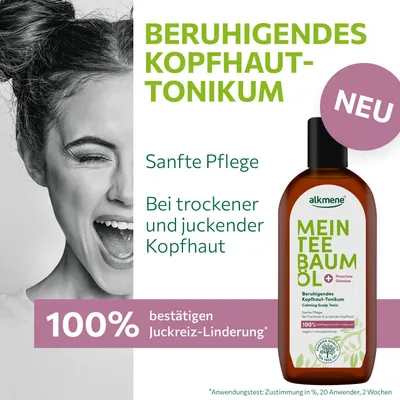 Produktbild von alkmene Mein Teebaumöl Kopfhaut Tonikum 6x 250 ml Juckreiz Linderung 100% bestätigt  - vegan - beruhigendes Haarwasser