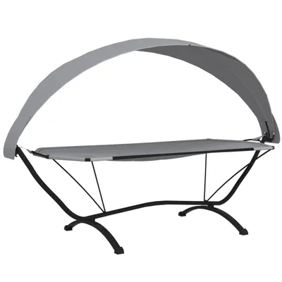 Image de vidaXL Lit lounge d'extérieur avec toit Gris Acier et tissu Oxford