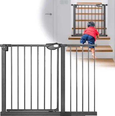 Zdjęcie produktu dla Bramka ochronna dla dzieci, bramka na schody N Stop Bramka ochronna bez wiercenia z metalową kratką / Rozsuwana z oddzielnym przedłużeniem / 105 - 115 cm szerokości - Czarna CEEDIR