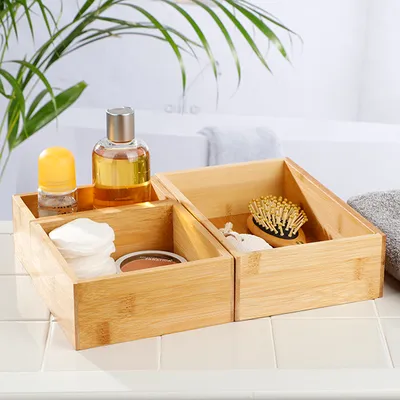 Produktbild von 3er Set Aufbewahrungsbox Bambus 23x15cm / 15x15,5cm / 7,5x15cm - Bambusbox Badbox Aufbewahrungsschachtel Storage Box Aufbewahrungsdose Organizer
