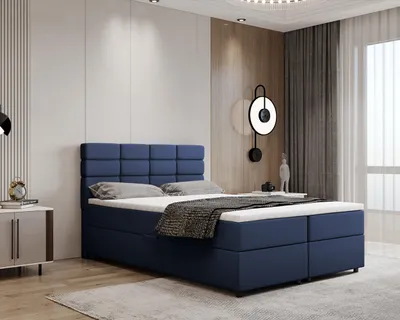Produktbild von Boxspringbett 140x200, mit Bettkasten, Dunkelblau, Matratze und Topper, Doppelbett, REVE, Panda Möbel