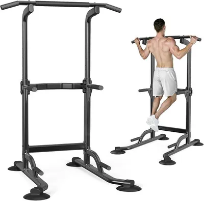 Produktbild von Power Tower und Dip Station Multifunktionale freistehende Klimmzugstange Fitness Dip-Station höhenverstellbar max 200kg