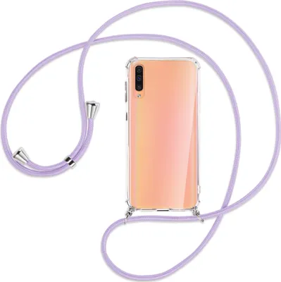 Produktbild von Handykette Backcover-Schutzhülle mit Band (Metall silberfarben) für Samsung Galaxy A50 - violett