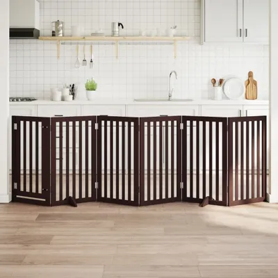 Produktbild von 6-tlg. Hundetor mit Tür Faltbar Braun 300 cm Pappelholz 352263