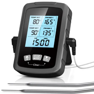 Digitales Fleischthermometer, 2 Sonden, -50 bis 300 °C, Timer, LCD