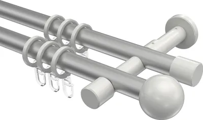 Produktbild von Interdeco Gardinenstange / Vorhangstange Silbergrau / Weiß, Typ Prestige Luino (Kugel), 20 mm Ø 2-läufig, 480 cm