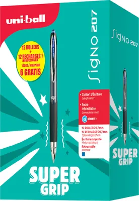 Produktbild von uni-ball Gel-Tintenroller SIGNO 207 VALUE PACK 12 Stifte + 12 Ersatzminen blau