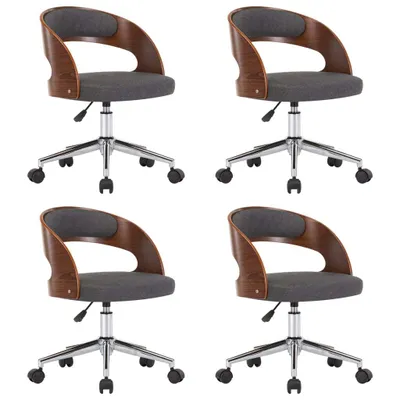 Image de vidaXL Chaises de salle à manger 4 pcs. Pivotant Gris Bois courbé et tissu