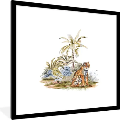 Produktbild von MuchoWow® MuchoWow® Gerahmtes Poster Tiger - Pflanzen - Baum 40x40 cm - Poster mit zchwarzem Bilderrahmen - Poster - Plakat im Rahmen