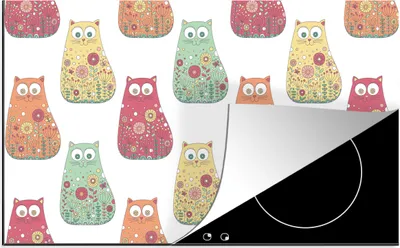 Produktbild von KitchenYeah© Herdabdeckplatte Mädchen - Katze - Blumen - Muster - Mädchen - Kinder - Kinder , 83x51cm, Küche Deko, Glaskeramikkochfeld Herdabdeckung, Abdeckplatte fùr Kochfeld