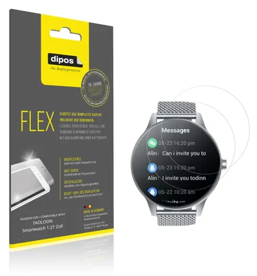 Produktbild von 2x Schutzfolie für TAOLOON Smartwatch 1.27 Zoll Folie, 100% Displayabdeckung, dipos Flex